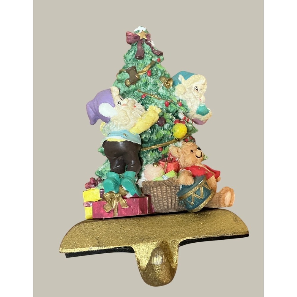 Vintage Cast Iron Elf Christmas Tree Stocking Holder Hand Crafted Holiday Decor